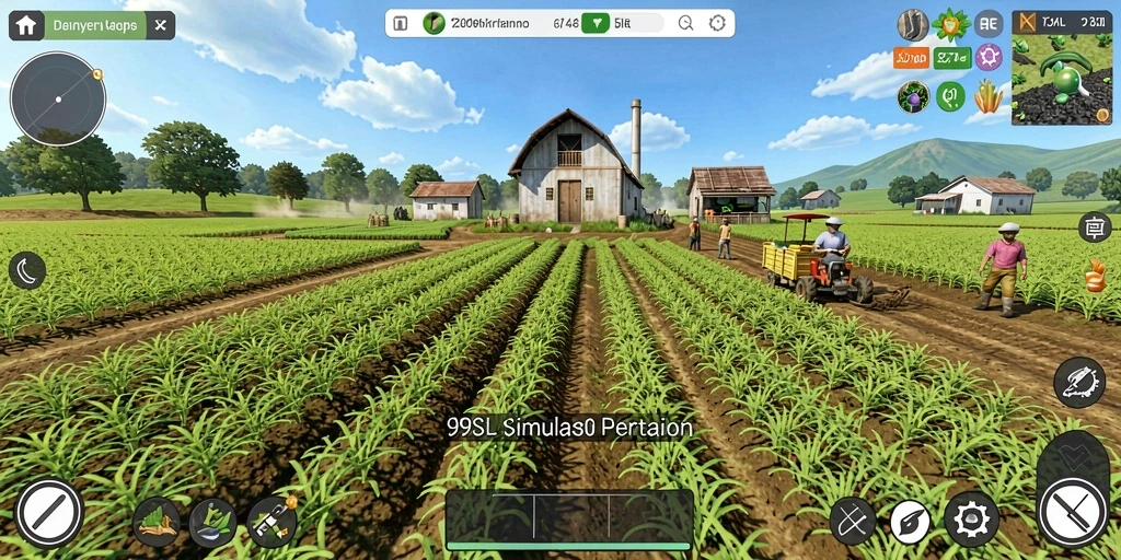 Screenshot gameplay 99SL yang mempesona dengan ladang hijau.