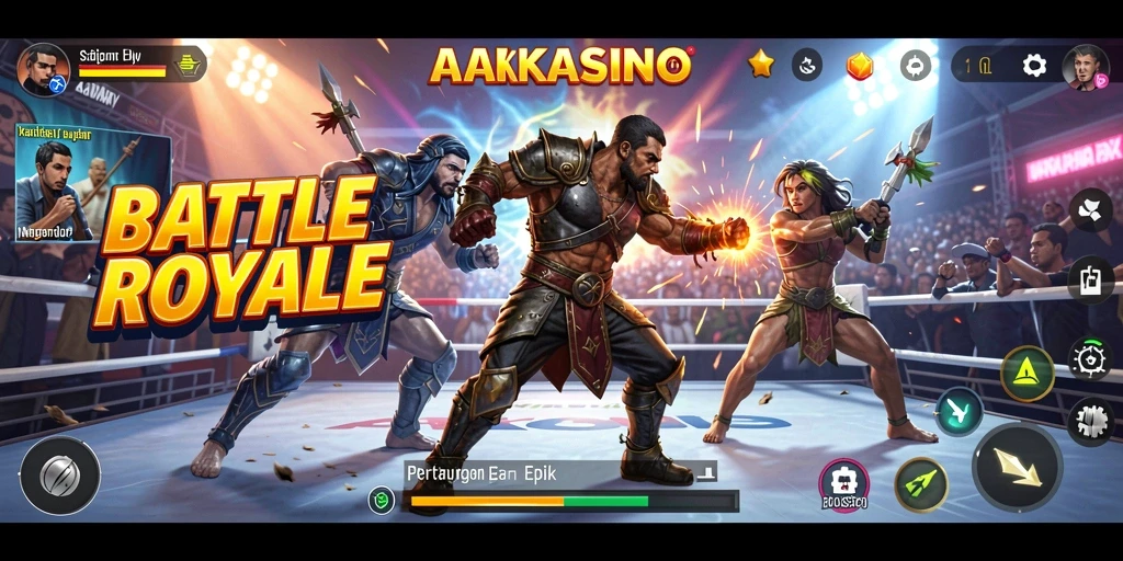 Screenshot gameplay AAKASINO dengan aksi Battle Royale yang mendebarkan.