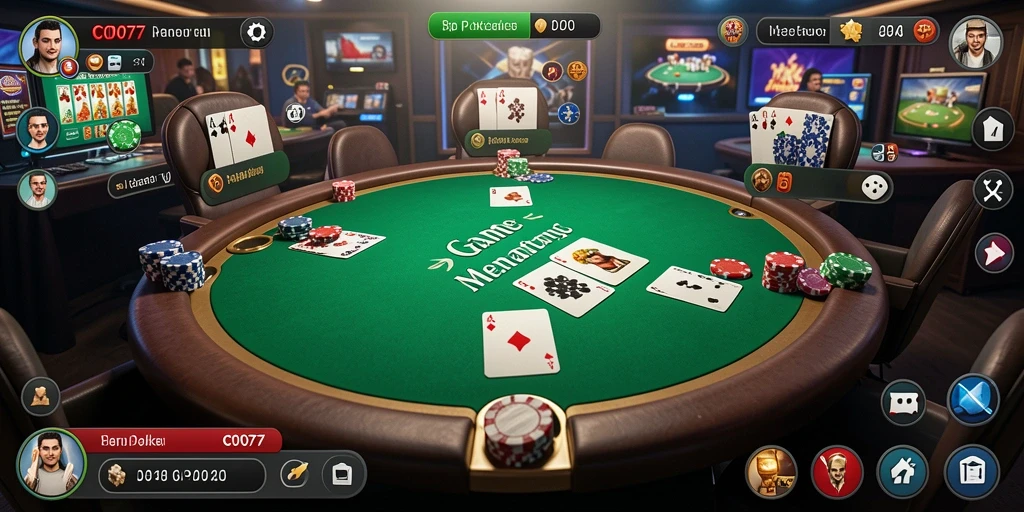 Menampilkan momen mendebarkan saat bermain poker di C0077.