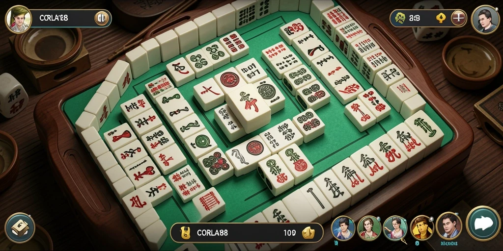 Tampilan gameplay seru di CORLA188 dengan elemen Mahjong yang klasik.