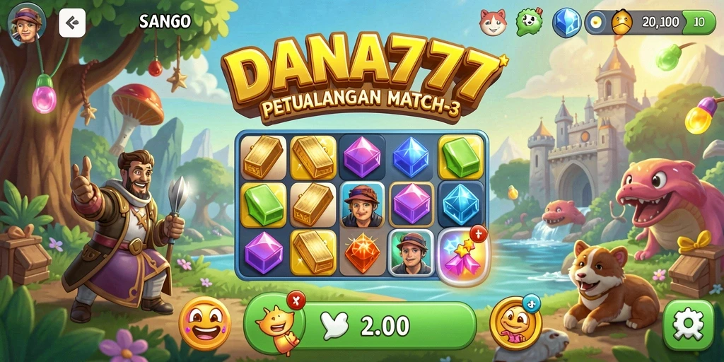 Tampilan gameplay Match-3 DANA777 yang seru dan mengasyikkan.