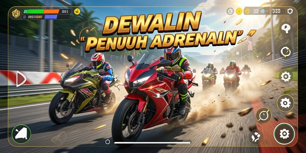Tangkapan layar gameplay <strong>DEWALIN</strong> menampilkan aksi balapan motor yang intens.
