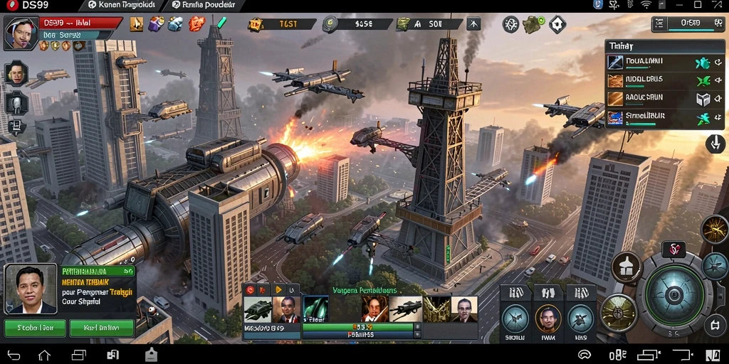 Tampilan gameplay DS99 yang mendebarkan dalam Tower Defense.