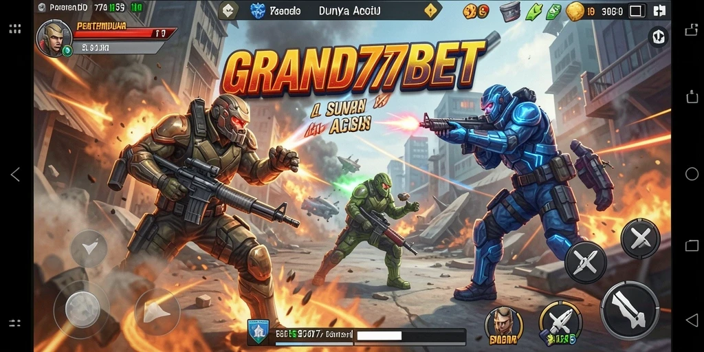 Tangkapan layar gameplay GRAND77BET menampilkan aksi pertempuran yang mendebarkan.