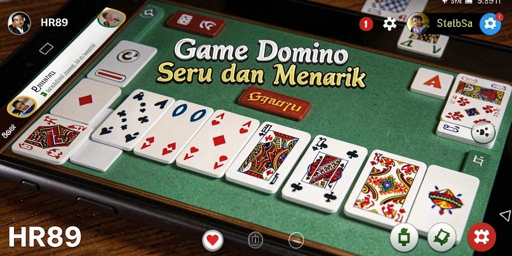 Screenshot utama HR89 menampilkan aksi seru permainan Domino.