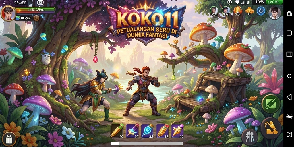 Tangkapan layar utama KOKO11 menampilkan aksi seru dalam petualangan.
