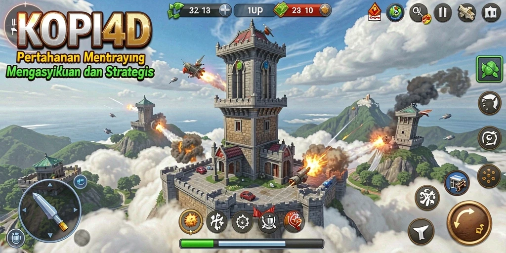 Tampilan gameplay menara pertahanan dalam KOPI4D yang menegangkan.