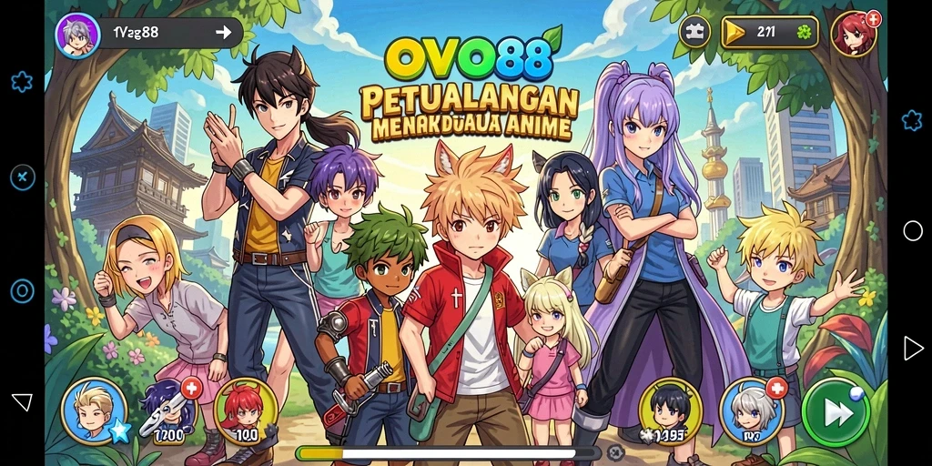 Tampilan gameplay OVO88 yang menampilkan karakter anime yang dinamis.