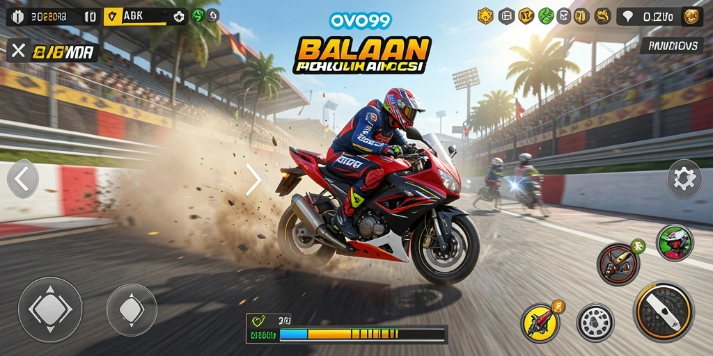 Gameplay seru penuh aksi dalam balapan motor OVO99.