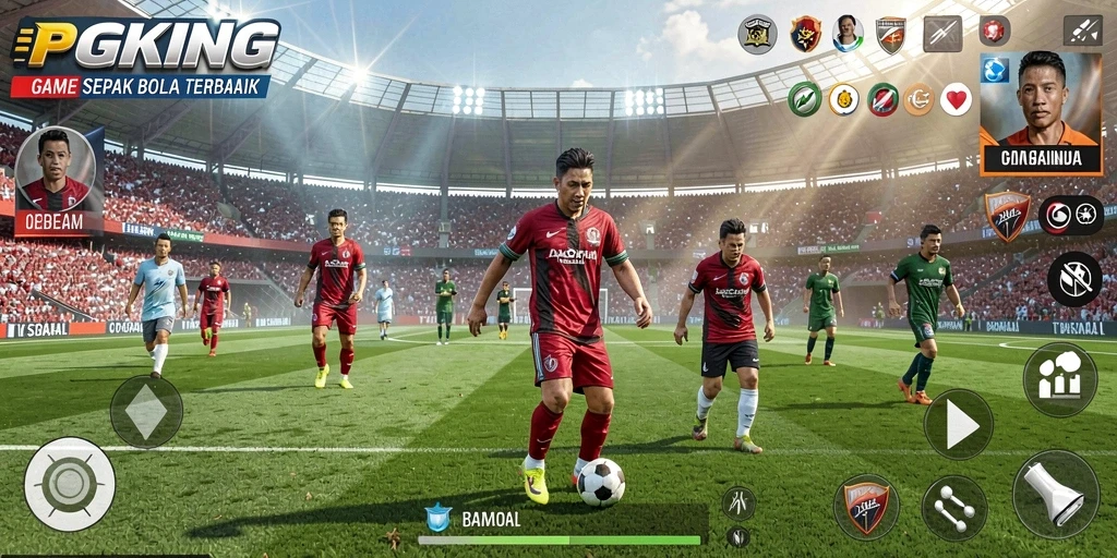 Tampilan gameplay PGKING yang menegangkan di lapangan sepak bola.