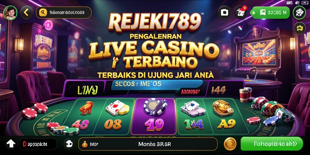 Screenshot gameplay REJEKI789 menampilkan dealer langsung dan suasana kasino yang imersif.