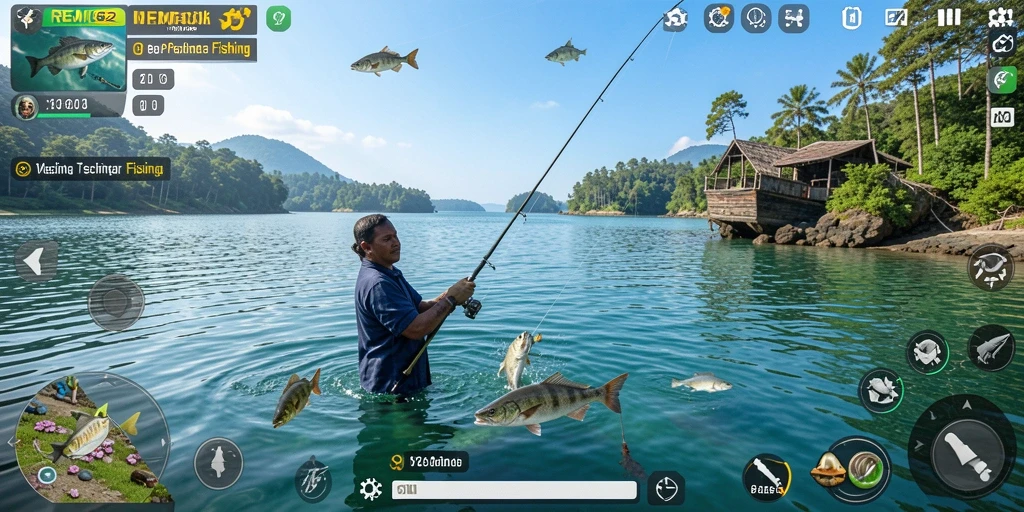 Tampilan menarik dari gameplay REMI62 saat memancing di danau.