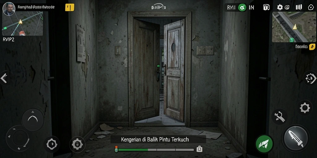 Screenshot menampilkan momen mencekam dalam RVIP2 saat pemain menjelajahi lokasi angker.