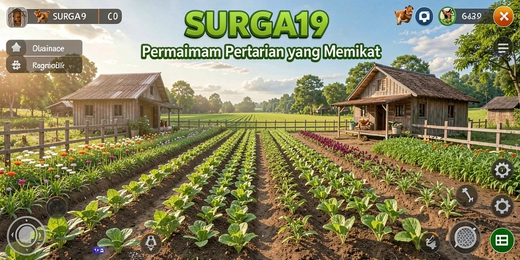 Tampilan gameplay yang menampilkan aktivitas bercocok tanam di SURGA19.
