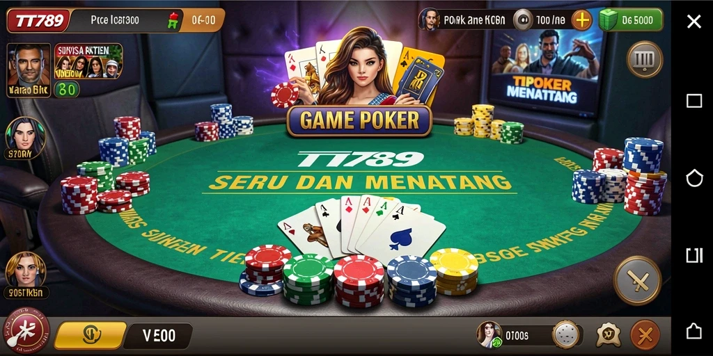 Tampilan gameplay Poker yang seru dan mendebarkan di TT789.